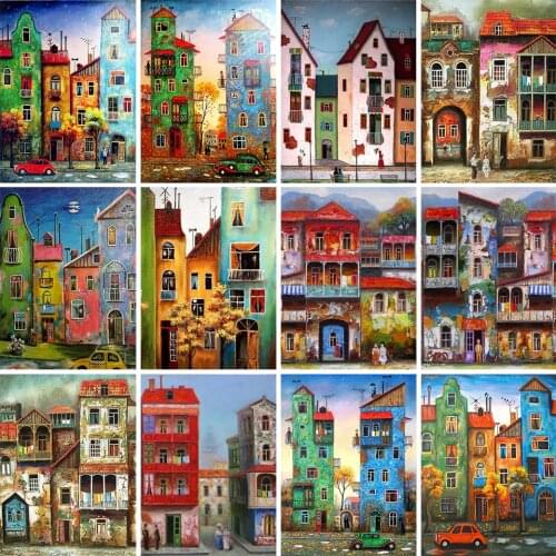 5D DIY Diamond Painting Street Scenery Cross Stitch Kit Rhinestone Picture Full Diamond Embroidery Mosaic Home Decoration Gift
