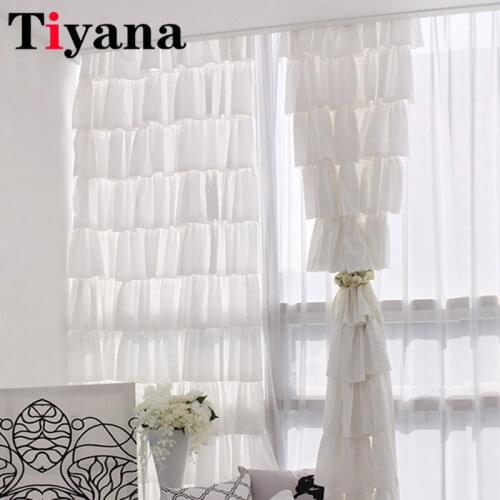 Solid Pink Green Color Curtain Lotus Leaf Girls Princess Room For Kitchen Sheer Panels white bedroom curtain JK011-2