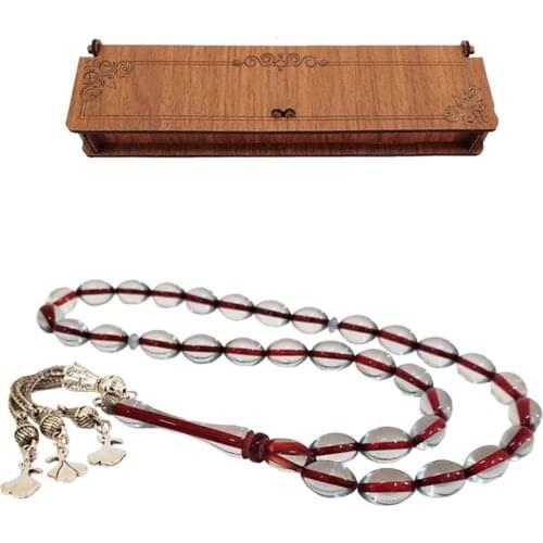 Red Powder Amber Prayer Beads Wood Boxed