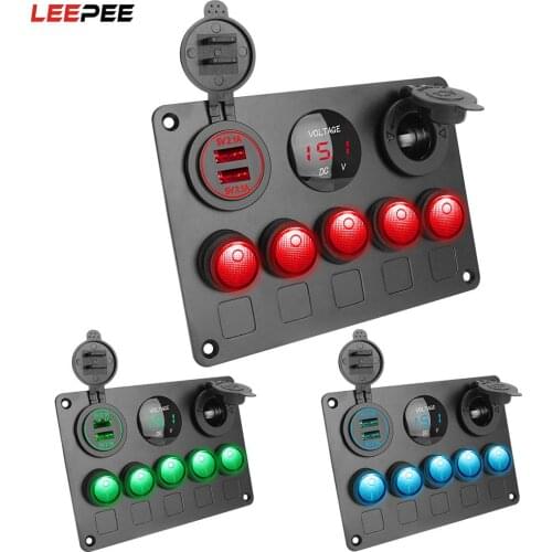 Digital Voltmeter 12V Outlet For Marine Car Truck Ship Dual USB Port Waterproof Car Switch Panel 5 Gang LED Toggle Rocker
