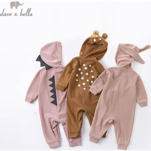 DB16093 dave bella autumn new born baby unisex fashion cartoon hooded jumpsuits infant toddler clothes children romper 1 piece