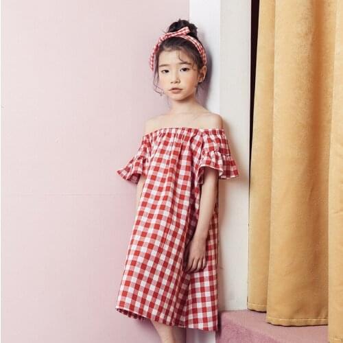 Plaid kids dress red plaid girls summer dress strapless dress for teenagers fashion dress baby girl summer clothes for 4-14 year