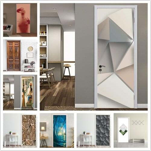 Multiple Styles Door Sticker of 3D DIY Self-adhesive PVC Waterproof Wallpaper Home Design Decor Living Room Bedroom Mural Decals