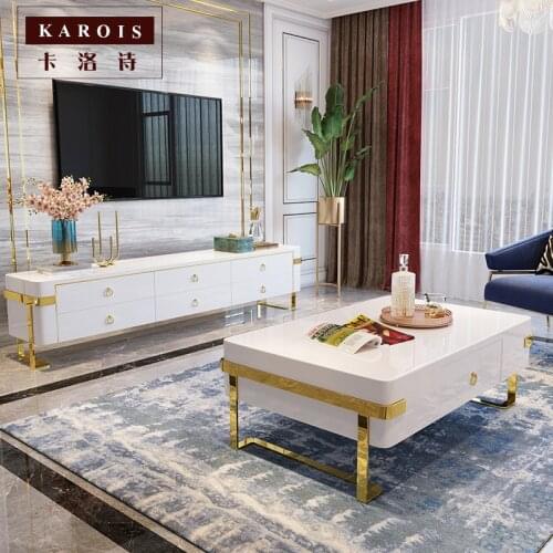 KAROIS002Light Luxury Stainless Steel Gold-plated Living Room Simple Hong Kong Style Post-modern Paint White Black Coffee Table