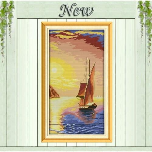 The sailboat in sunset diy painting Counted Printed on canvas DMC 11CT 14CT Chinese Cross Stitch kits Needlework Set embroidery