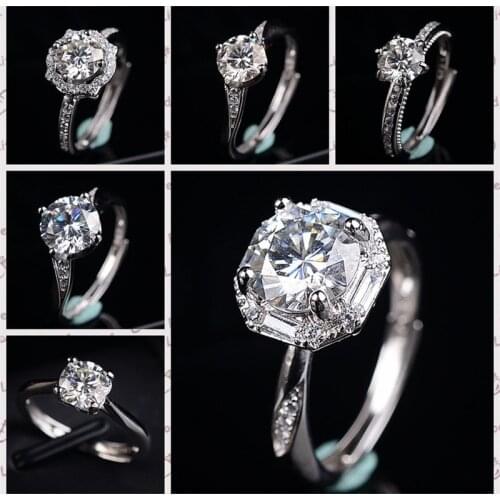 925 Silver Diamond Test Passed Moissaite Engagemet Rings Rose Gold Platinum Plated Brilliant Cut D Color 1 Carat Moissanite Ring