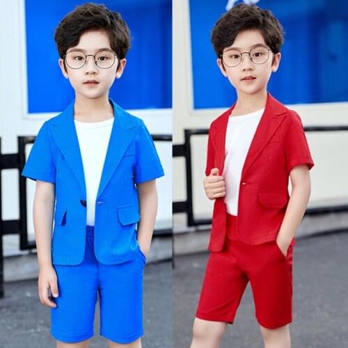 Short Summer Baby Boys Suits Sets For Baptism Wedding School Kids Coat Pants 2Pcs Comtuses Green Casual Childrens Blazers,F122