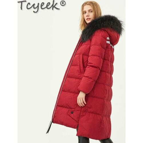 Quality High Long Women Jackets Raccoon Fur Collar Hooded Womens Down Jacket Female Winter Parkas Femmes Manteaux 2244