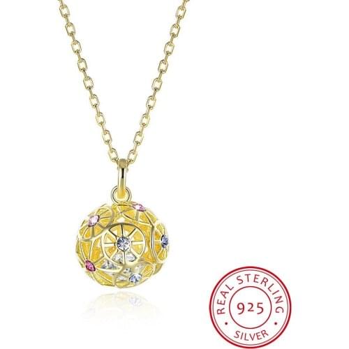 LEKANI Colorful Ball Pendant Necklaces Crystals 925 Sterling Silver Gold Plated Collars Fine Jewelry For Women