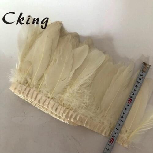 Goose Feather Trims 10 Yards Beige color Dyed Real Geese Feather Fringes Ribbons for Dress Skirt Cloth Belts decorative Clothing