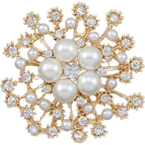 Fashion Korean New Pearl Imitation Flower Rhinestone Brooch Small Jewelry Brooch