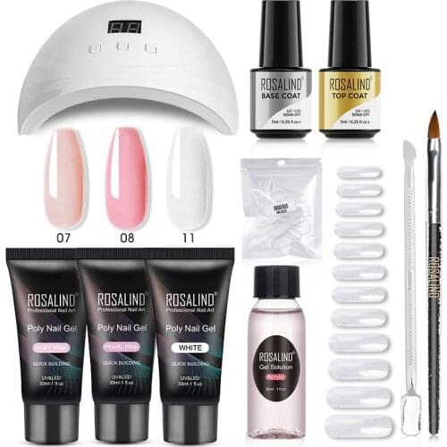 ROSALIND Poly Nail Gel Kit Nail Set For Manicure With UV LED Lamp Need Base Top Coat Hybrid Varnishes Cured Gel Lacquer Nail Art