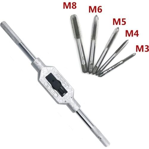 6 sets /8 setsHand Screw Thread Metric Plug Tap Set M3 M4 M5 M6 M8 with Adjustable Tap Wrench