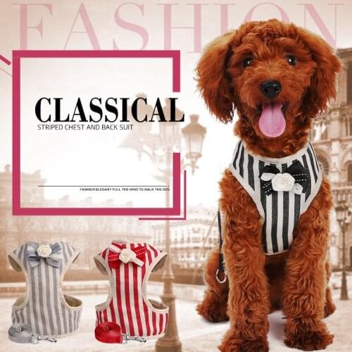 No-pull Nylon Dog Harness Striped Bow Pet Puppy Harness Vest Safety Adjustable for Small Medium Large Dogs Teddy French Bulldog