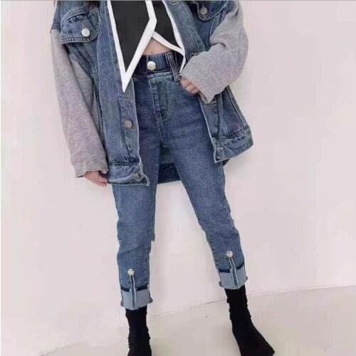 2021 new wholesale girls denim pants fashion autumn girls jean pants 3-8t B728
