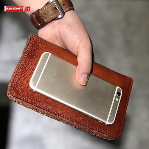 New Mens Clutch Bag Vintage Leather Large Capacity Men Long Wallet Ticket Holder Multi-card Purse Mobile Phone Wallets Original