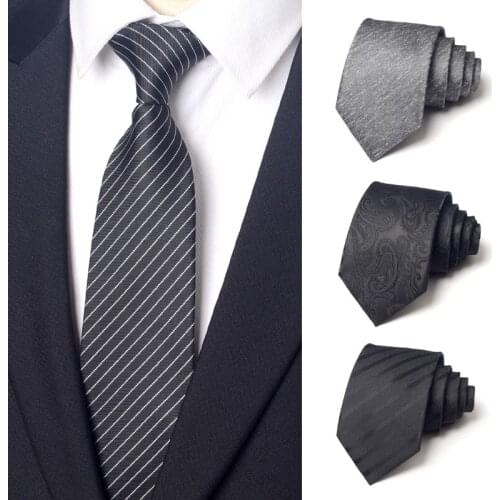 Brand New 8 CM Grey Black Tie for Men Business Dress Suit Necktie Male Wedding Party With Gift Box