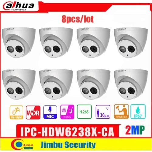 Original Dahua 2MP IP Camera 8PCS IPC-HDW6238X-CA Starlight Built-in Mic IR30m Multi-language CCTV Camera Video Surveillance Kit