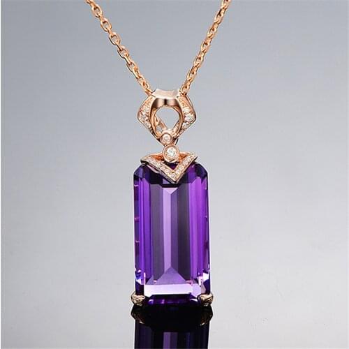 BLACK ANGEL Square Amethyst Sapphire Pendants Necklace For Women 14k Rose Gold CZ Gemstone Fashion Jewelry Birthday Gift