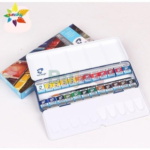Hollan Van Gogh Artist series Solid watercolor Pearlescent color 15/18/24/36 color portable set professional art supplies