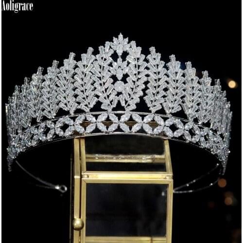 Luxury 5A Level Cubic Zirconia Tiaras Silver Tall Crowns for Wedding Sweet 16 Girls CZ Party Headpiece Hair Jewelry Accessories