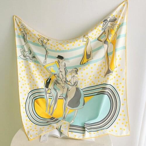90cm Manual Hand Rolled Twill Silk Scarf WomenEquestrian Party Print Curled Square Scarves Echarpes Foulards Femme Wrap Bandana