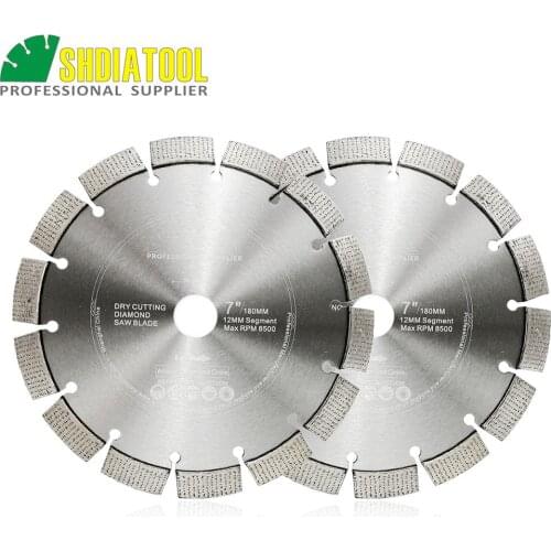 SHDIATOOL 2pcs 7inch/180mm Laser Welded Arrayed Diamond Blade Cutting Disc Saw Blade Hard Material Diamond Wheel Bore 22.23MM