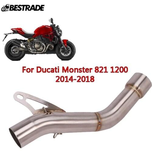 Motorcycle Middle Mid Link Pipe 51mm Exhaust Connecting Tube For Ducati Monster 821 1200 2014-2018 Stainless Steel Slip On