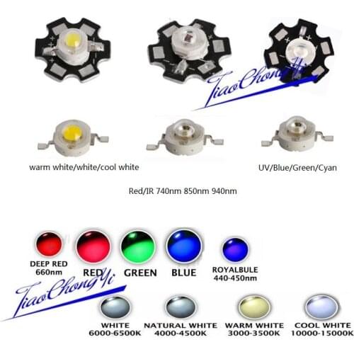 10pcs 3W High Power LED Chip Light Beads White Red Blue Green IR light-emitting diode