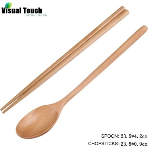 Visual Touch Japanese Style Wooden 1 Pair Chopsticks And 1 Spoon Set Portable Dinnerware