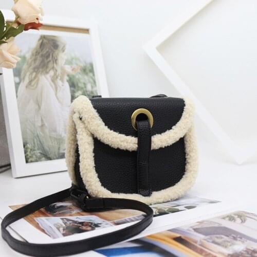 Lamb hair womens bag 2021 new style messenger bag semi round retro flip Korean single shoulder bag