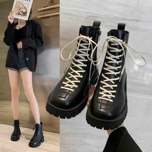 Fashion Martin Boots Woman Autumn/winter Trend Chunky Heels Lace-up Rider Boots England Wind Tube Boots Shoes Women Sneakers