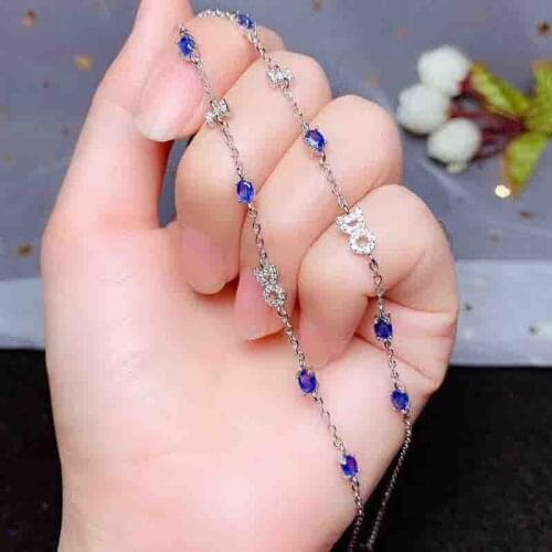 Natural Sri Lanka Sapphire Chain Bracelets for Women S925 Real Blue Gemstones Fine Jewelry Gifts Top Quality 4*3MM Party I Do