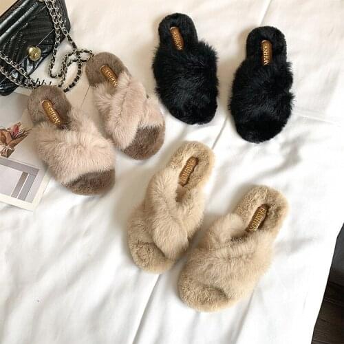Summer 2020 Women Fur Fluffy Flat Slippers Ladies Slides Furry Plush Hairly Female Casual Woman Shoes Fashion mujer Plus Size