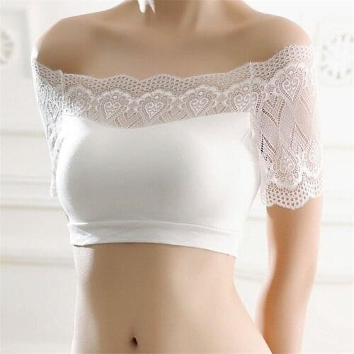 Women Intimates Bra Tops Female Seamless Tube Top Slash Neck Sexy Lace Chest Strapless Basic Tops Black White Color