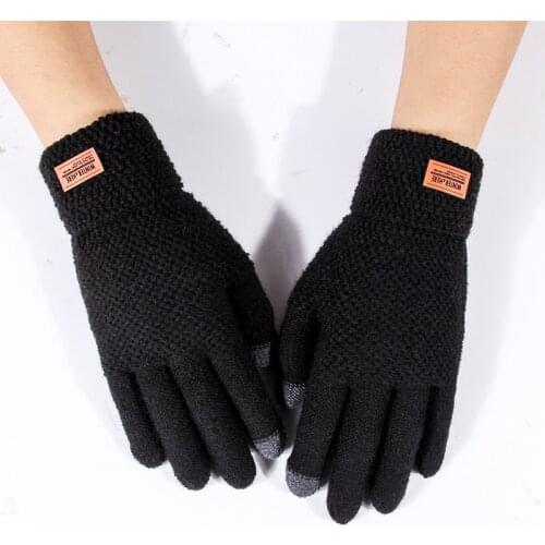 Winter Touch Screen Mens Gloves Spring Thicken Warm Knitting Wool Outdoor Imitation Cashmere Rhombic Riding Games Male Gloves