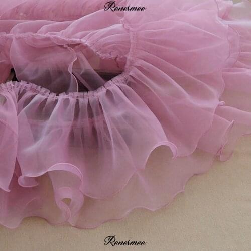 1m 11Colors DIY Pleated Fold Chiffon Lace Trims European Yarn Lace Lilac Purple Rouge Powder White Coral Powder Purple wide