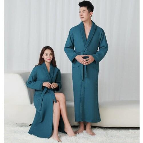 100% Cotton Waffle Double Thicken Warm Couple Layer Warm Bath Robe Soft Men Females Casual Home Bathrobe Japan Style Homewear
