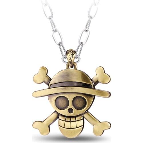 2016 Vintage Anime One piece Luffy Skull Pendant Necklace Hot Chain NecklaAce Pendant Famous Anime Gift