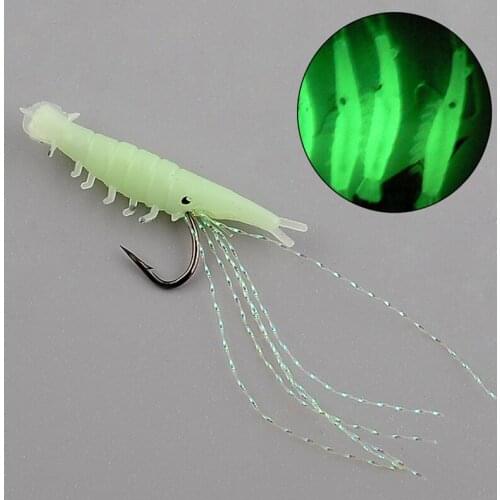 5pcs 1.2cm Soft Rigs Fishing Lure Glow In The Dark Luminous Shrimp Bait Jigs Lure Soft Worm Fake Lure Baits Lures Set