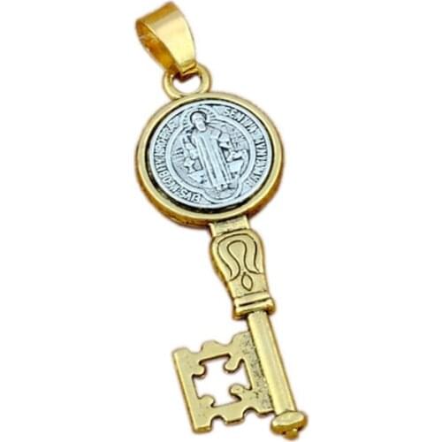 50pcs 2colors Zinc Alloy Saint Benedict Medal Cross Key Dangle Charm Beads DIY Jewelry Christmas Gift A-577a