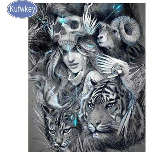 5d diy full square drill diamond painting embroidery tiger animal Cross Stitch Rhinestone mosaic painting woman Home decor art