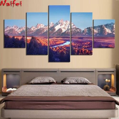 Beautiful Scenery Mountains Multi-Picture Diamond Painting 5 Panel Home Decor Diamond Embroidery Wall Art For Living Room