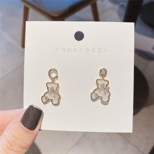 SHELA Asymmetric Cute Bear Earrings For Women Girl Fashion Jewelry Wholesale Cubic Zirconia S925 Sterling SilverPin High Quality