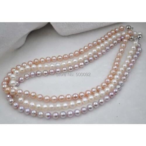 Free shipping 17" genuine freshwater cultured pearl necklace white/pink/lavender