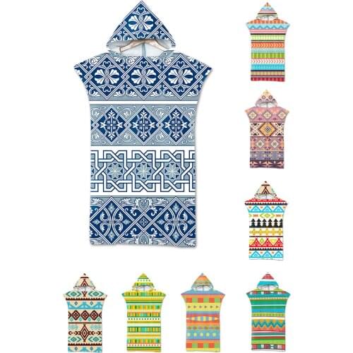 Free shipping Aztec BOHO Geometric Triangles Zigzags Diamonds Stripes Adult Teens Hooded Pool Bath Surf Beach Poncho Towel