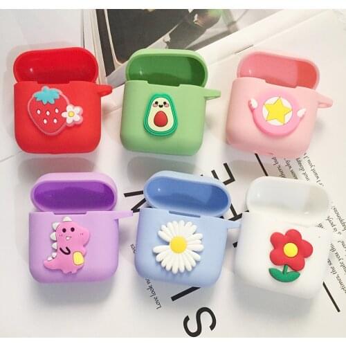 For QCY T8 / T8S Case Cute Cartoon Avocado / Rainbow flower / funny Fruit Protective Earphone Cover For qcyt8s case