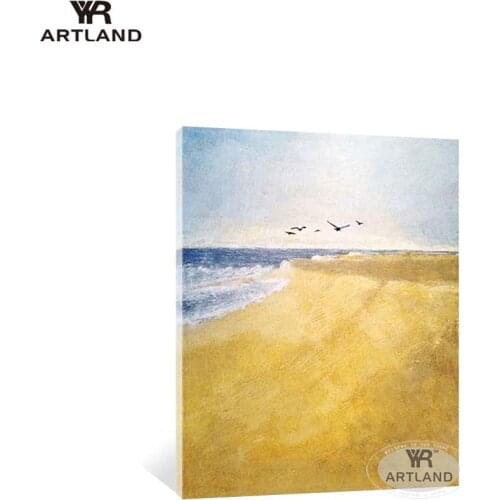 Decoracion hogar moderno abstract yellow seaside landscape Handmade canvas oil painting wall art picture for living room bedroom