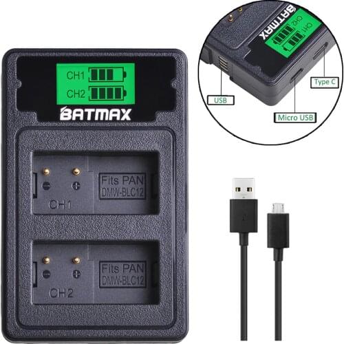 LCD Dual USB Charger for Panasonic DMW-BLC12 BLC12 DMW-BLC12E DMW-BLC12PP Battery Panasonic Lumix DMC-G85,FZ200,FZ100 Cameras