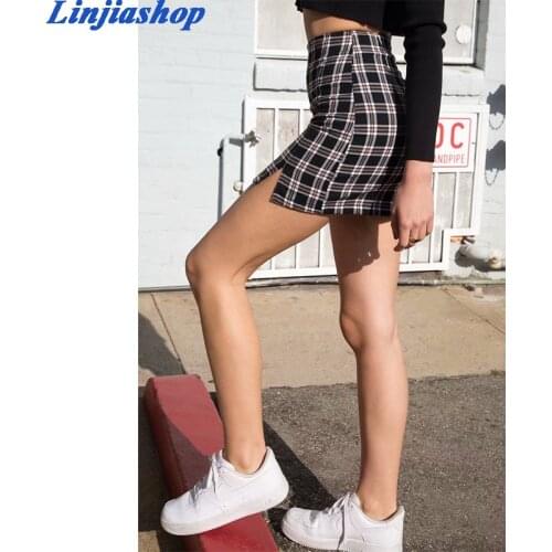 Elegant casual black plaid women mini skirt summer fashion ladies high waist slim skirt female jupes girls chic pencil skirts